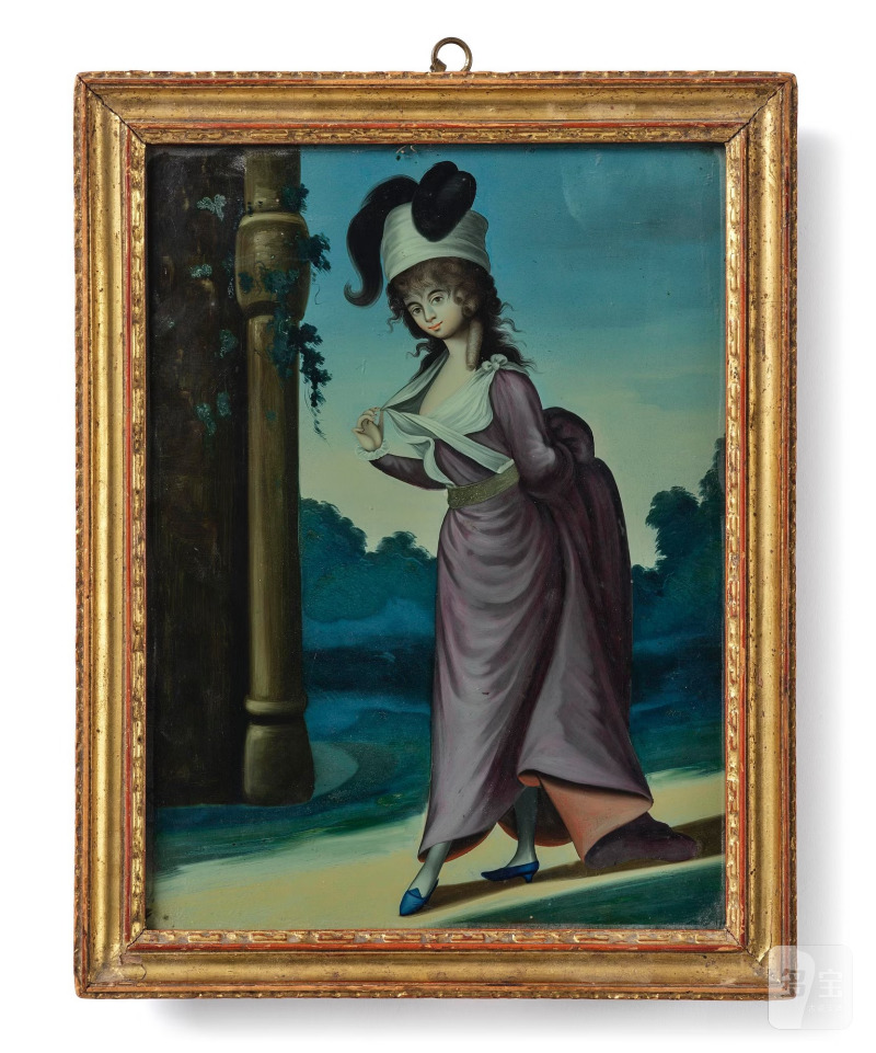 A Chinese reverse glass 'Erotic' painting,